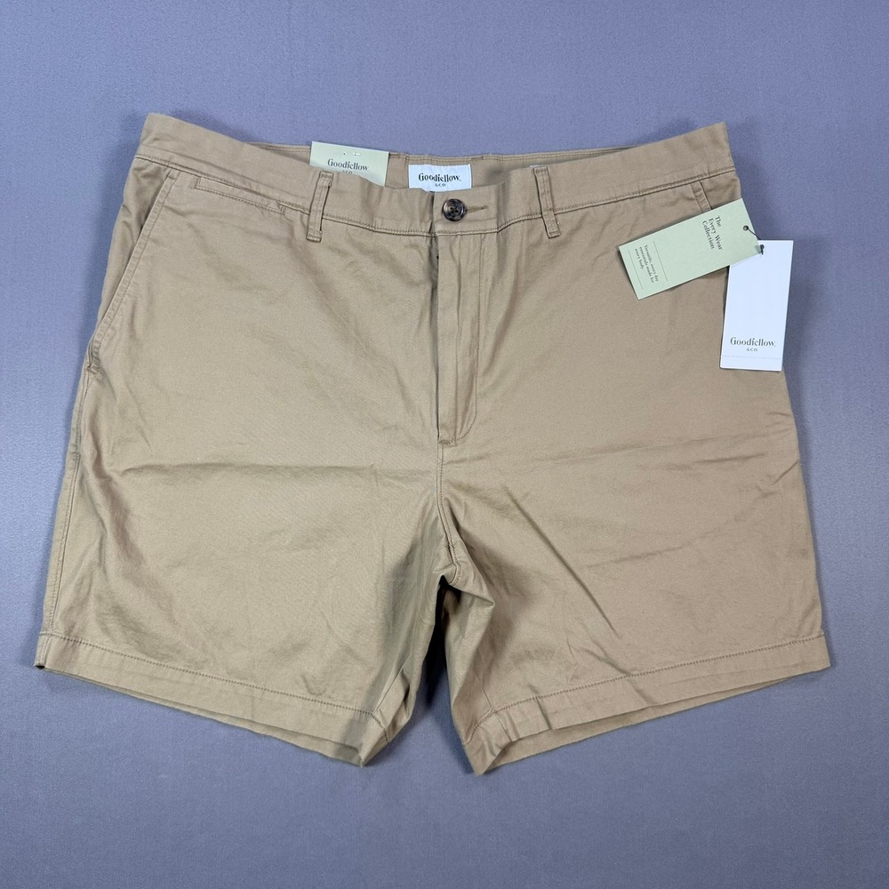 Goodfellow Mens 38 Khaki Cotton Every Wear 7" Flat-Front Slim Fit Chino Shorts